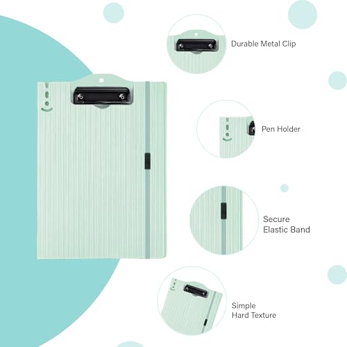 Image of oddpod Vertical A4 Plastic Clipboard with Elastic Strap /Multi-Function Document Paper Storage File Folder with Outer Cover for Students & Professionals - Mint Green