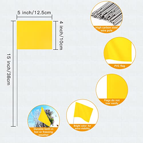 IKAYAS Pacote com 100 bandeiras de marcação para gramado 10 x 12 x 38 cm amarelo PVC pequenas bandei