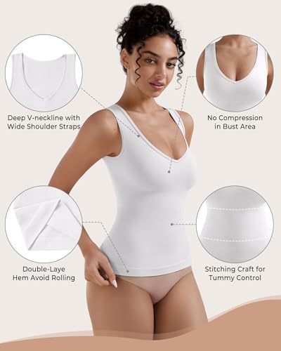 Image of EUYZOU Womens Tummy Control Shapewear Tank Tops Seamless V-Neck Compression Tank Tops Body Shaper Camisole