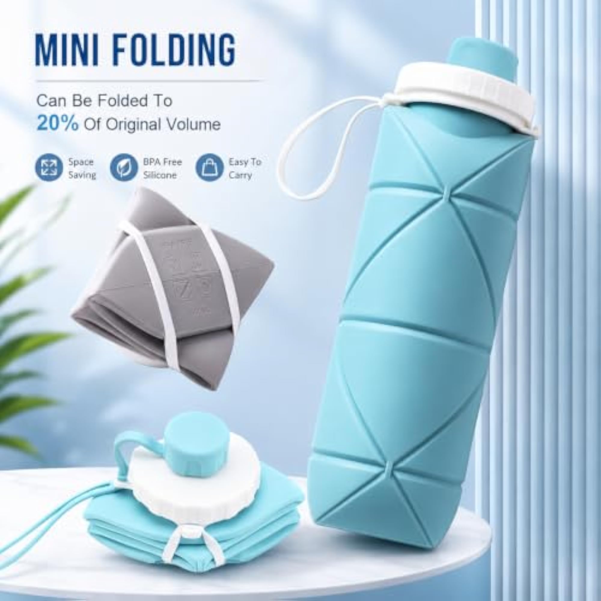 Folding Silicone Water Bottle, Collapsible Travel Bottle