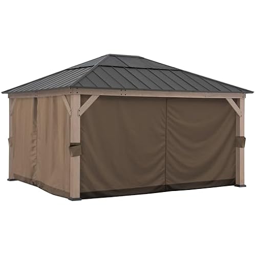 Sunjoy Replacement Curtains for 13 ft. × 15 ft. Wood-Framed Gazebos, Brown