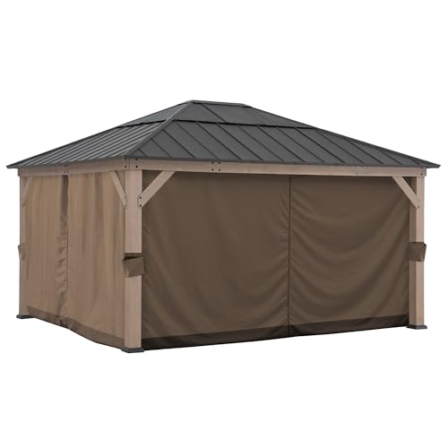 Sunjoy Replacement Curtains for 13 ft. × 15 ft. Wood-Framed Gazebos, Brown