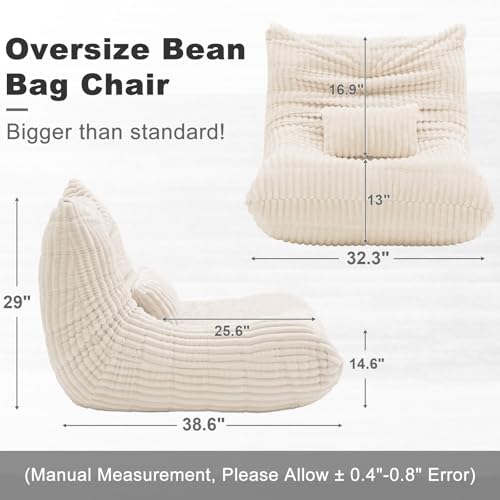 Bean Bag Chair with Lumbar Pillow, Gaint Bean Bag Chairs for Adults, Oversized Corduroy Beanbag Chair with Memory Foam Filled, Lazy Floor Sofa for Reading Gaming Living Room Bedroom (Beige) — view 2