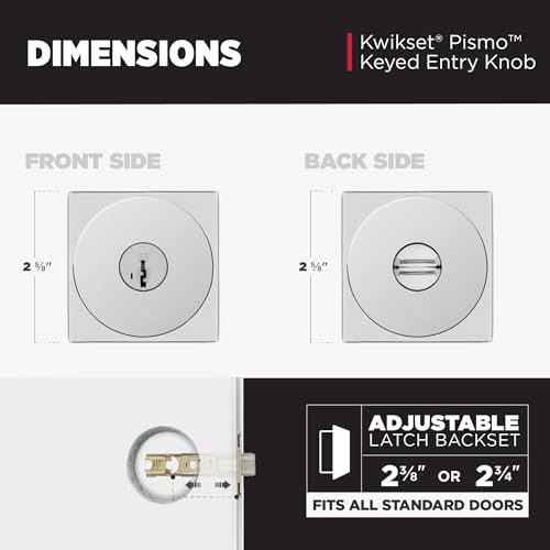 Image of Kwikset Pismo Entry Door Knob with Lock and Key, Secure Keyed Handle Exterior, Front Entrance and Bedroom, Polished Chrome, 4 Pack, Pick Resistant SmartKey Rekey Security