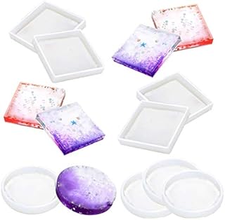 CCCYMM Set of 8 4X4in/3.2x3.2in Silicone Resin Coaster Moulds Including Round and Square Shape for DIY Coaster Home Decoration