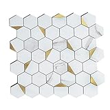 eazart 10PCS Peel and Stick Backsplash Tile Aluminum Metal Self-Adhesive Hexagon Mosaic Decor for...