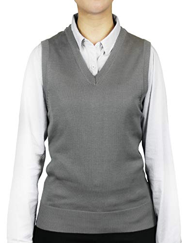 Blue Ocean Ladies Classic Sweater Vest, Gray, Medium