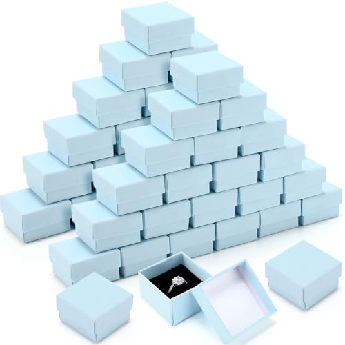 Yinkin Azure Blue 72 Pcs Ring Boxes Bulk with Velvet Liner