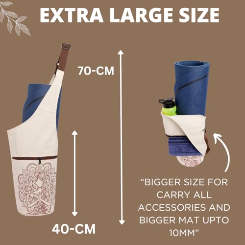 Image of Yoga Mat Bag with Pocket & Adjustable Strap - Yoga Mat Carrier for Women and Men, Gym Workout, Pilates & Travel Accessories Bag (Cream)
