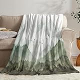 Neasow Watercolor Mountain Forest Fleece Throw Blanket, Nature Misty Foggy Sage Green Tree Landscape Art Nap Blankets Gift Sofa Bed Couch Chair or Dorm Throws 40×50 inches