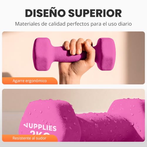 Miniatura 4 de Jupplies Juego De Pesas Y Mancuernas De Neopreno 2kg, Pack De 2