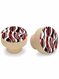 Yaiikkvbaa 2 Pcs Cabinet Knobs 1.4 Inch, Red Stripe Wood Drawer Pulls Decorative Kitchen Cabinet Handles, Grey White Ombre Geometric Modern Abstract Round Dresser Handles Door Pulls Drawer Knobs