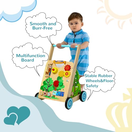 Activity Walker, Wooden Baby Walker, Toddler Push Walking Toy, Learning Activity Stroller, Sit to Stand Walker for Girls and Boys 1-3 Years Old, Great Children's Day Gift for Kids - Image 5
