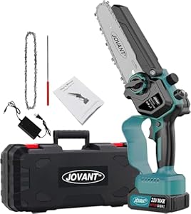 Batteriebetriebene Kettensäge Elektrische Kettensäge Akku, JOVANT 6-Zoll Mini Kettensäge für Baumschnitt, Holzschnitt Äste (6-Zoll Kettensäge+1 Batterie)