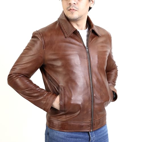 Image of Jild Polo Collar Premium Leather Jacket Men - Old School Classic Style Everyday Wear Real Lambskin Mens Leather Jacket