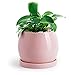 POTEY Ceramic Planter Flower Plant Pot - 5.1” with Drain Hole Saucer-Enough Space - Modern Decorative for Indoor Planters-Light Pink
