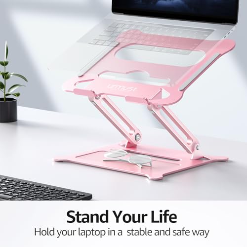 urmust Laptop Notebook Stand Holder, Ergonomic Adjustable Laptop Stand Riser Portable with Heat-Vent Compatible with MacBook Air Pro, Dell, HP, Lenovo Light Weight Aluminum Up to 15.6" (Rose Gold) - Image 8