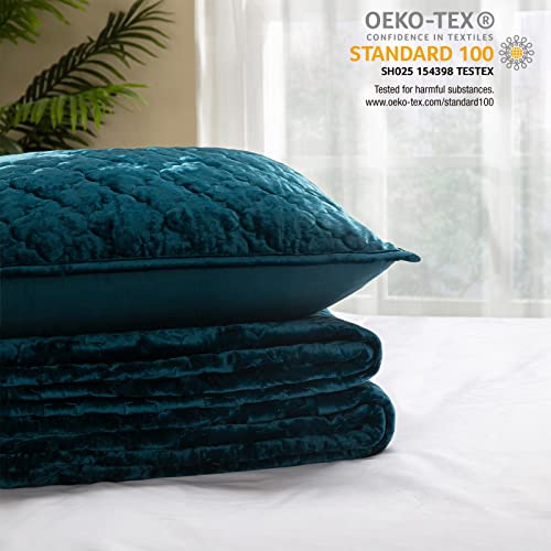 Elegant Life Home Luxury Washed Crushed Velvet Artistic Diamond Stitching Bedding Quilt Set With Matching Sham, King/California King (106 In X 92 In /1+20 In X 36 In /2), 3 Piece, Peacock Blue #TOP3