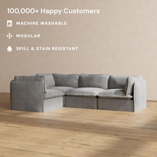 Anabei Modular Washable 4-Seater Corner Sectional in Ash | Deluxe+ Seat | Cloud Pillow