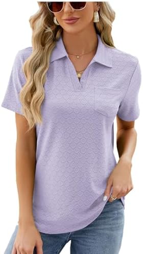 LUOWENXH Womens Casual Solid Color Lapel Tops Slim Fit Short Sleeve Tight T Shirts Circle Fabric Fitting Top S-XXL