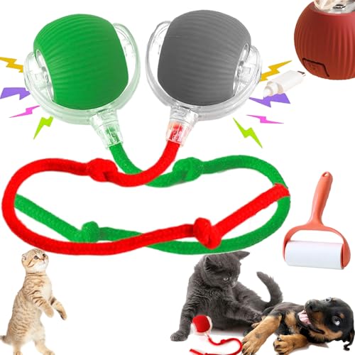 Rollie Pet Toy, Rollie Pet Cat Toy, Interactive Cat Toy for Indoor Cats, Smart Interactive Pet Toy Ball, USB Rechargeable Automatic Rolling Pet Ball for Dogs and Cats (Green, Red-grey, With wake)