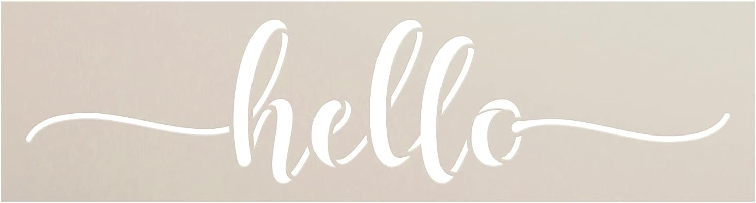 Hello - Farmhouse Script Stencil by StudioR12 | Craft DIY Word Art Home Decor | Paint Wood Sign | Reusable Mylar Template | Select Size (14 inches x 4 inches)