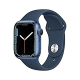 Apple Watch Series 7 (GPS, 41mm) Smartwatch - Aluminiumgehäuse Blau, Sportarmband Abyssblau - Regular. Fitnesstracker, Blutsauerstoff und EKGApps, Always-On Retina Display, Wasserschutz