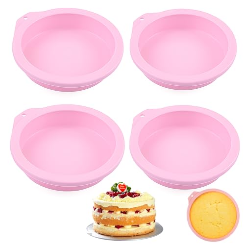 4 Pcs Air Fryer Egg Mould, 4In Air Fryer Round Silicone Fried Egg Ring Molds, Cake Round Mould DIY Dessert Cake Baking Tools for Fried Egg Muffin Sandwiches Egg Ring Molds Air Fryer Accessories