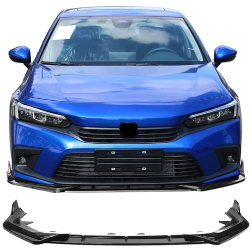 IKON MOTORSPORTS, Front Bumper Lip Compatible with 2022-2024 Honda Civic 11th Gen 4-Door Sedan & Hatchback, Gloss Black PP Front Bumper Front Bumper Lower Lip Spoiler Body Kit