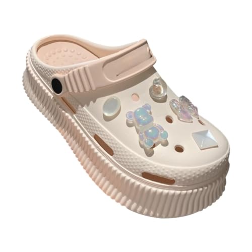 ZQW Women's Cute Platform Garden Shoes Kawaii Y2K Chunky Clogs Bear Heart Star Slippers Sparkly Sandals Summer Beach Slides