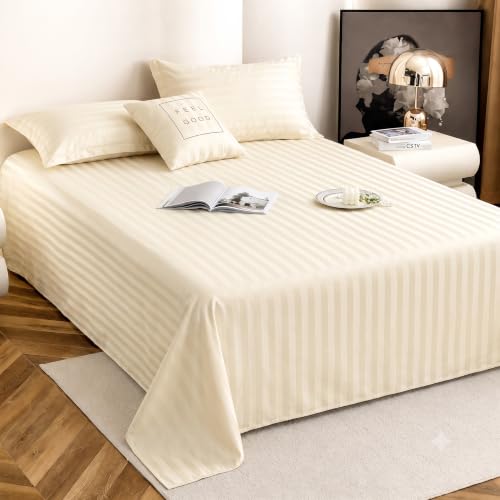 Image of Satin Striped Glace Cotton Double bedsheet with 2 Pillow Cover | Soft & Smooth Finish | Double Bed bedsheet 90 x 90 Inch | Pillow Cover 18 x 28 Inch | Breathable, Fade Resistant