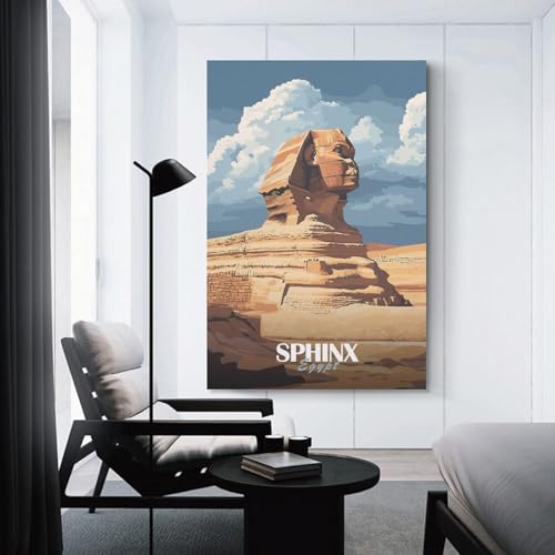 Peinture Égypte Sphinx de Gizeh tableau sur toile décoration murale salon 50x75cm