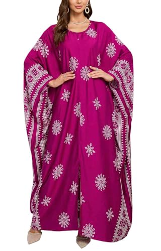 Orshoy Womens Summer Casual Dresses, Free Size Beach Kaftan Cover Ups, Bohe&Maxi Kimono Tunic Loungewear Nightdress Rose Red