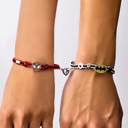 Jemant Spider Bat Bracelet For Couples Him And Her Best Friend Bff 2 Half Heart Cord Chain Handmade Braided Friendship Matching Relationship Bracelets Set Halloween Christmas Valentines Day Gifts by Jemant - Used condition - Image 2