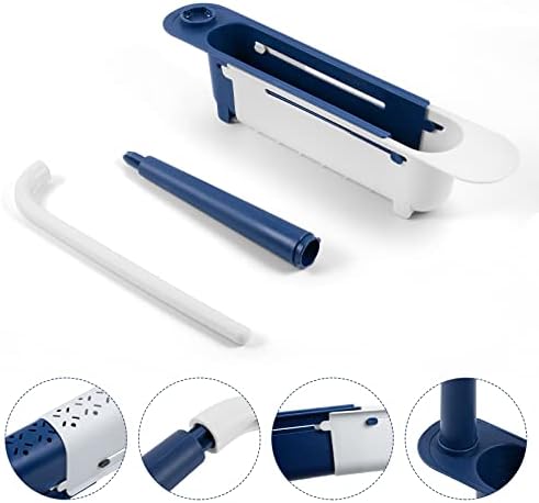 Telescopic Sink Tidy Storage, Upgraded Kitchen Sink Tidy Organiser, 2-in-1 Thickened Kitchen Sink Storage Rack for Dish Cloths Gadget Sponges Brushes(Blue)