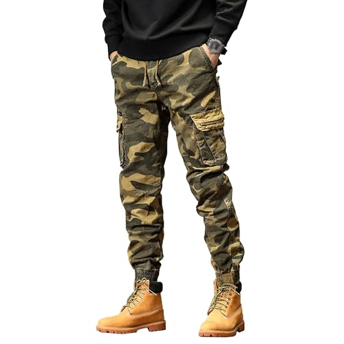 QOAAIE Men's Casual Slim Fit Cargo Pants Daily Work Athletic Trousers Outdoor Fashion Streetwear Hiking Pant (Khaki 3,32)