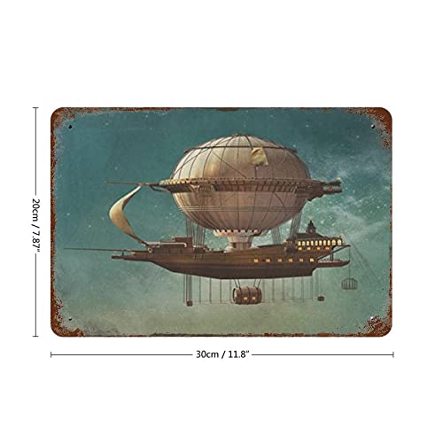 Fantasy Surreal Sky Scenery Steampunk Airship Sci Fi Stardust Space Image Rustic Sign Decor 12×8 Inch Retro Vintage Metal Tin Signs Wall Art Signage,Primitive Farmhouse Country Farm Outdoor Decor #TOP1