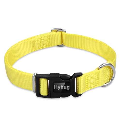 Hyhug Pets Solid Color Classic Regular Heavy Duty Basic Collar for Medium Breed Dogs Daily Use Walking,Jogging,Professional Training. (Medium, Illuminating Yellow)
