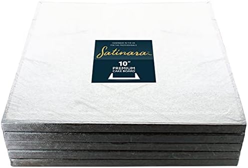 Satinara Cake Boards, 10" Square Cake Drums, Silver Foil Covered, 12mm Thick - 10 Inch Square (Pack Of 5)