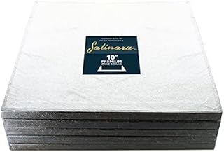 Satinara Cake Boards, 10" Square Cake Drums, Silver Foil Covered, 12mm Thick - 10 Inch Square (Pack Of 5)