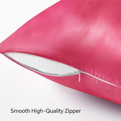 BEDELITE Satin Pillowcase with Zipper 2 Pack, Hot Pink Pillow Cases Standard Size, Super Soft and Cooling Similar to Silk Pillow Cases, Gift for Women Men(20x26 Inches)