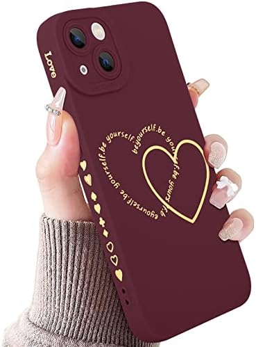 NAVE Silicone Case Designed for iPhone 13, Cute Gold Heart Pattern Phone Case for Women Girls, Ultra Slim Shockproof Anti-Scratch Protective Cover Compatible with iPhone 13 6.1"- Pink