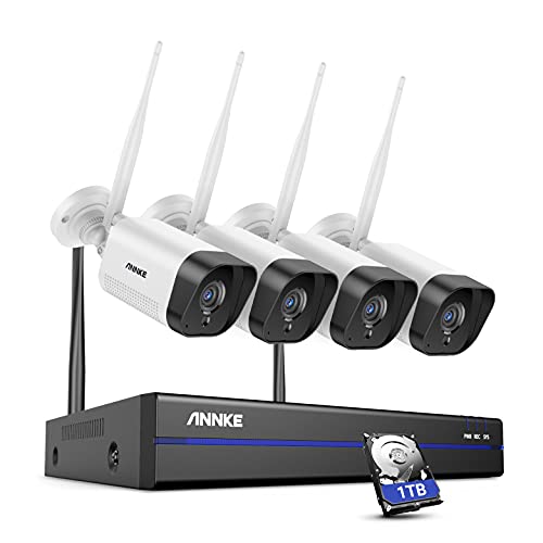 ANNKE WS200 8CH Wireless Security Camera System with 1TB HDD and (4) 1080P Outdoor WIFI IP Cameras, 5MP WiFi NVR Compatible with Alexa & Support Cloud Storage, 100ft Night Vision, Remote Access