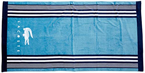 Lacoste Oki 100% Cotton Beach Towel, 36" W X 72" L, Teal/Blue Iconic #TOP1