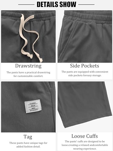 PLEPAN Mens Corduroy Drawstring Shorts Casual Summer Beach Short 5 inch Inseam Gray Large — view 4