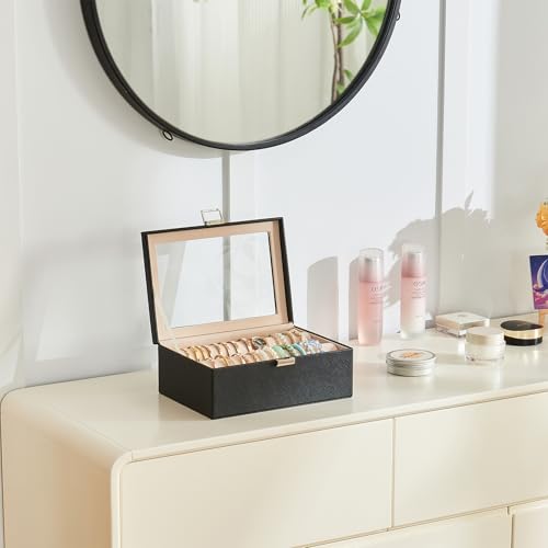 Lolalet Bracelet Display Holder with Rods for Bangles Watches, Clear Lid Jewelry Organizer Box Storage Case for Women Girls -Black3