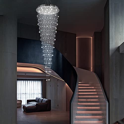 Apbeam Contemporary Crystal Raindrop Staircase Chandelier, Pendant Lighting Suspension Light Fixtures For Staircase High Ceiling Lobby Foyer Entryway 32"W X 96"H #TOP5
