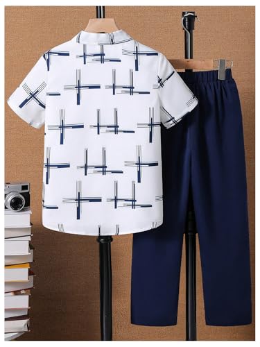 Image of VIPWOLF Boy's 2 Piece Outfits Graphic Short Sleeve Button Down Shirt and Elastic Waist Jogger Pants