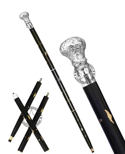 Nickle Brass Vintage Cane Wooden Walking Stick Brass Handle Gift for Men & Women Black (ESAQ) (Black 1)