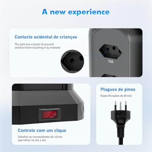 Filtro de Linha, Extensão Tomada, Torre de Tomada, Régua Tomada, Régua de Energia, 9 Tomadas, 4 Inte